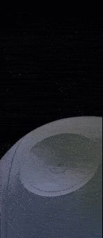 An animated GIF of the death star shooting alderaan, blowing it up in a massive explosion. This is a classic scene from the movie Star Wars: Episode IV – A New Hope